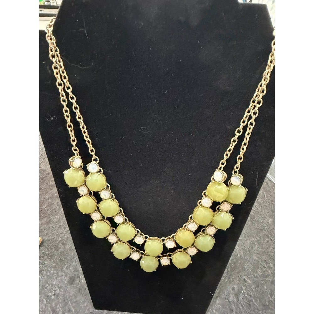 LOFT Vintage Green Faceted Stone Opalescent Statement Necklace Gold Tone